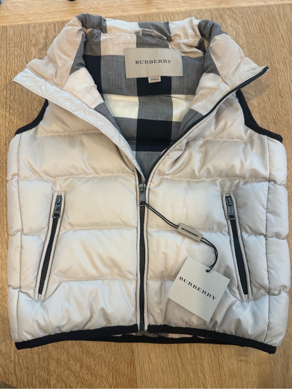 Burberry Kids Quilted Cream Puffer Zip Vest size 3Y NWT